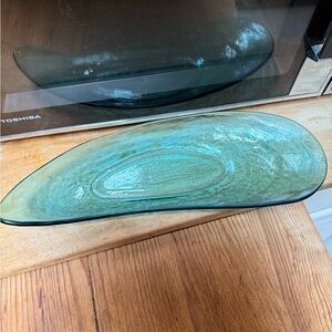 Vintage Annie Glass signed and numbered aqua glass platter